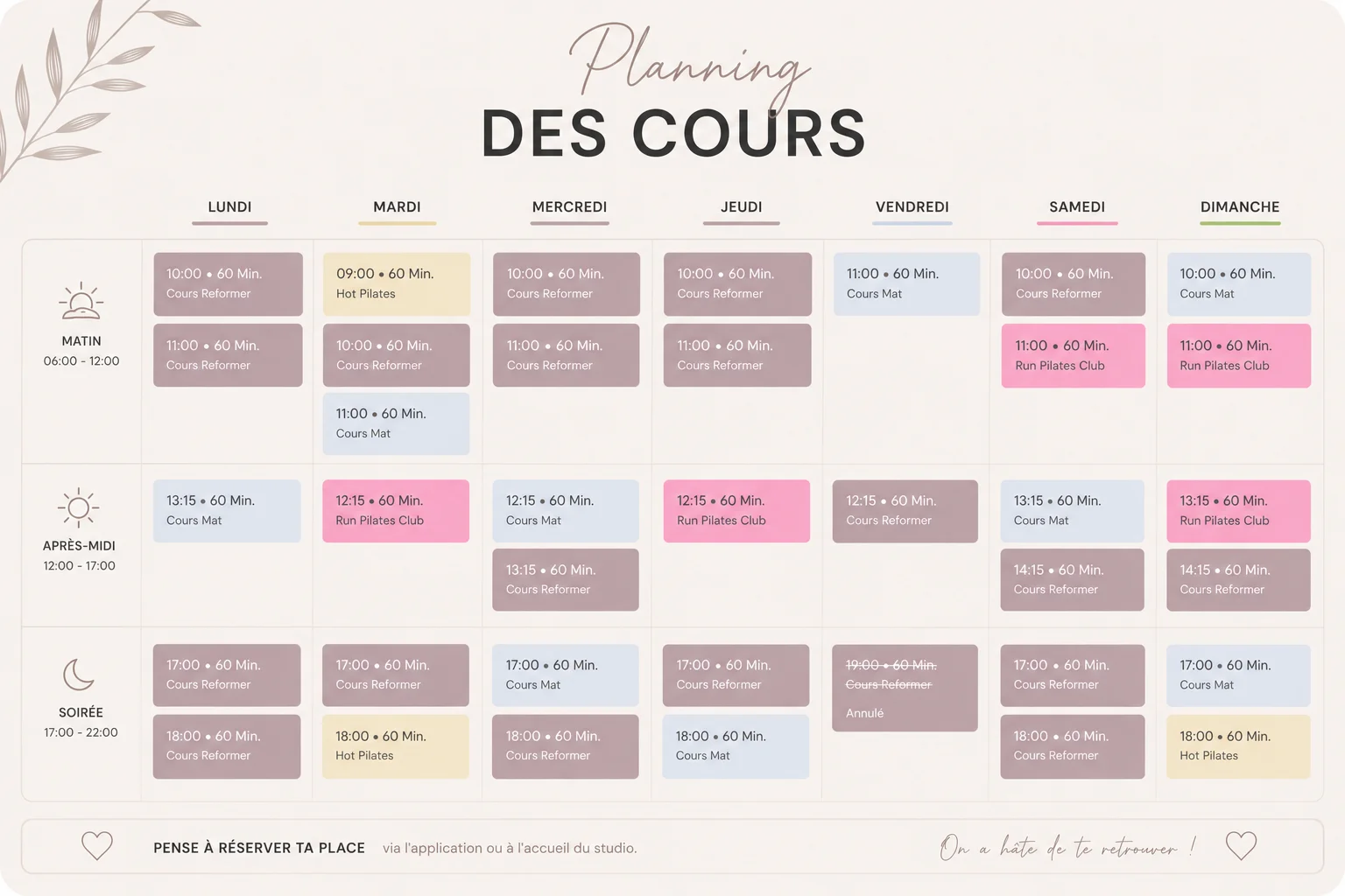 Planning des cours Swella Pilates Marseille — réservation en ligne sur Eversports